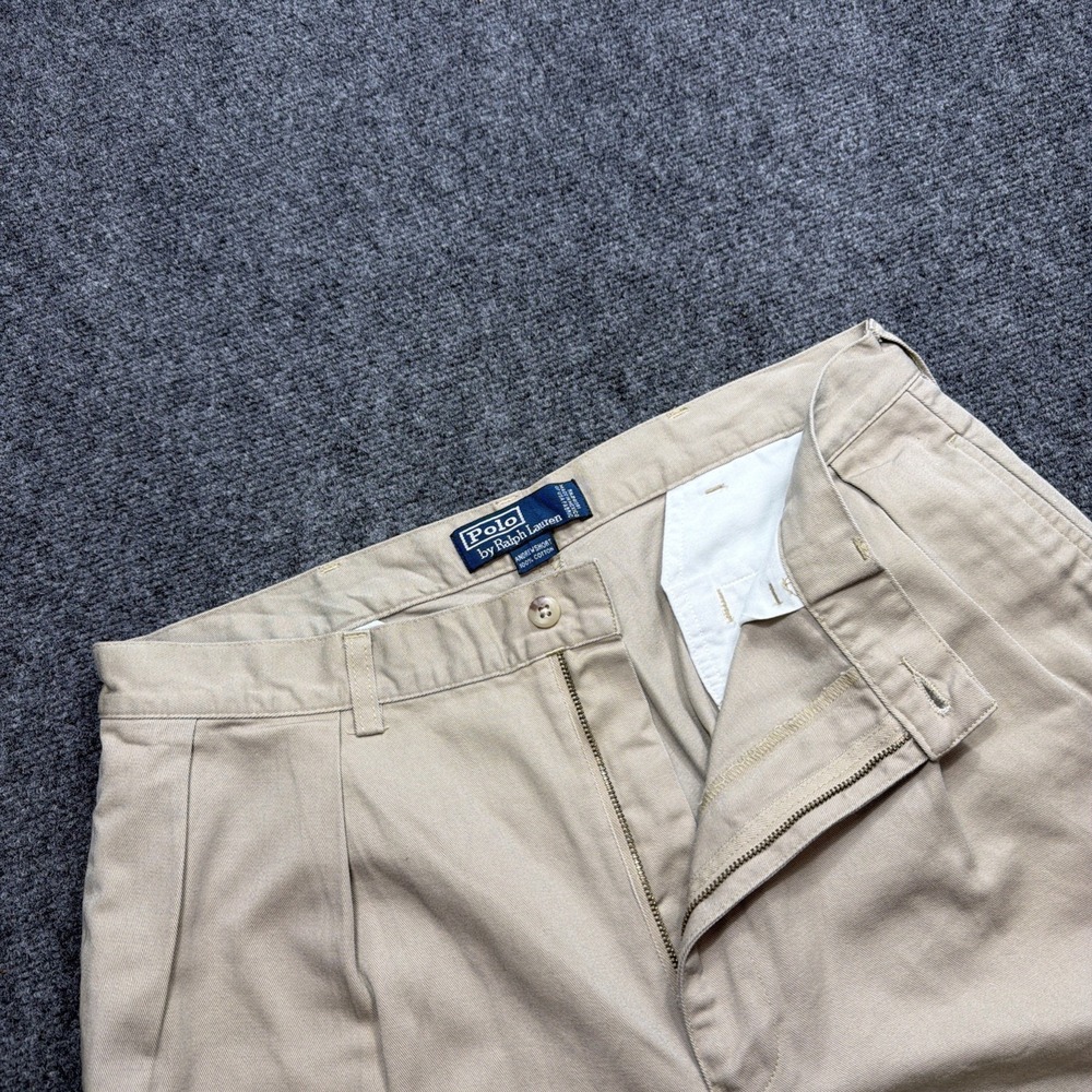 VTG 90's Polo Ralph Lauren Shorts Men 35 Pleated 6" Inseam Tan Beige Mexico USA